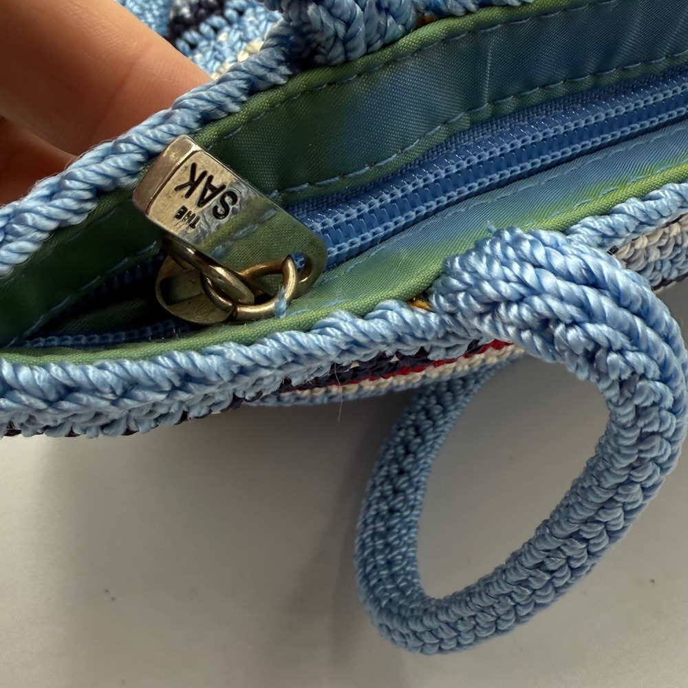 The Sak Crochet Stripe Shoulder Bag in Light Blue, Navy, Red, Cream - Picture 4 of 11